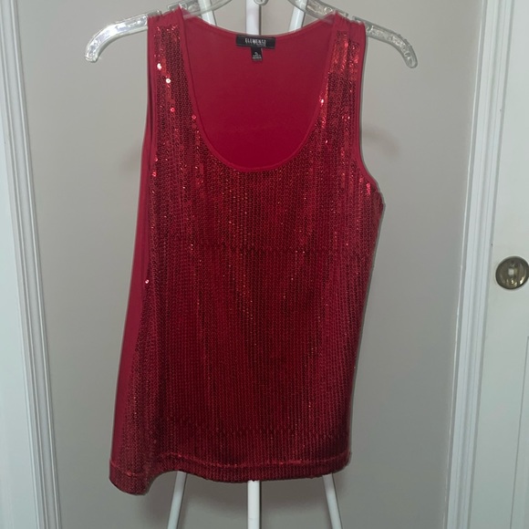 Red sleeveless sequin top! Sequins on the front only.l and back fabric is soft. - Picture 1 of 4